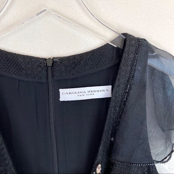 Carolina Herrera Black Tweed Gem Rhinestone Cocktail Dress Size 6 - Picture 5 of 10